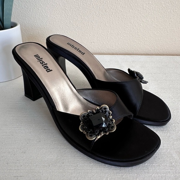 Kenneth Unlisted Cole Black Satin Jeweled Heeled Slip On Sandals Women’s 8.5 - Picture 5 of 12